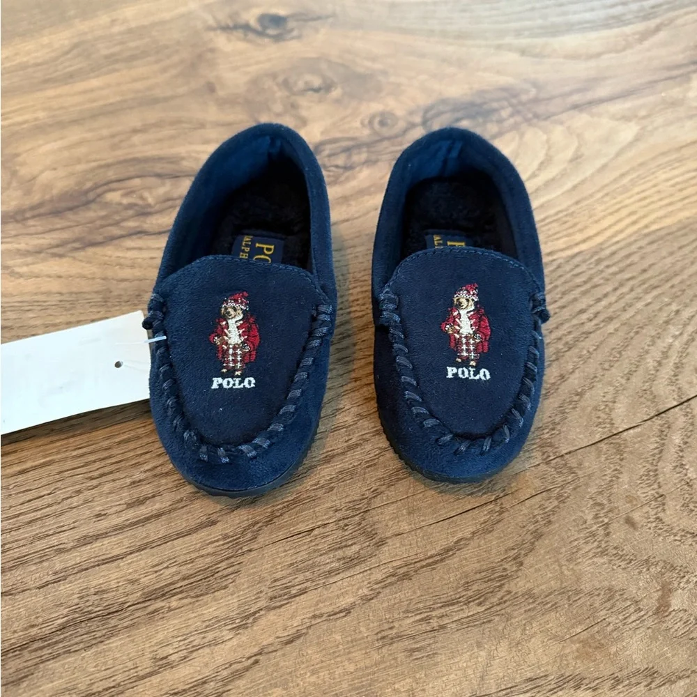 Ralph Lauren Navy Kids Polo Bear Moccasin Slippers